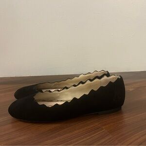 Sam Edelman Black Suede Scalloped Flats, Size 8